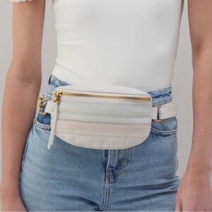 HOBO pebbled leather Fern Belt Bag in White With Rainbow Stripes